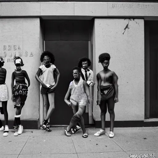 Image similar to photo of african - american teenagers on the streets of nyc in the style of diane arbus