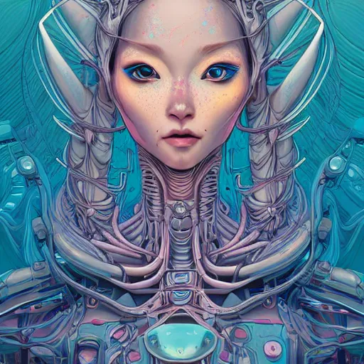 Image similar to ethereal cybernetic alien princess in the mountains, extremely detailed, sharp focus, wide view, smooth, digital illustration, by james jean, by rossdraws, frank franzzeta, sakimichan