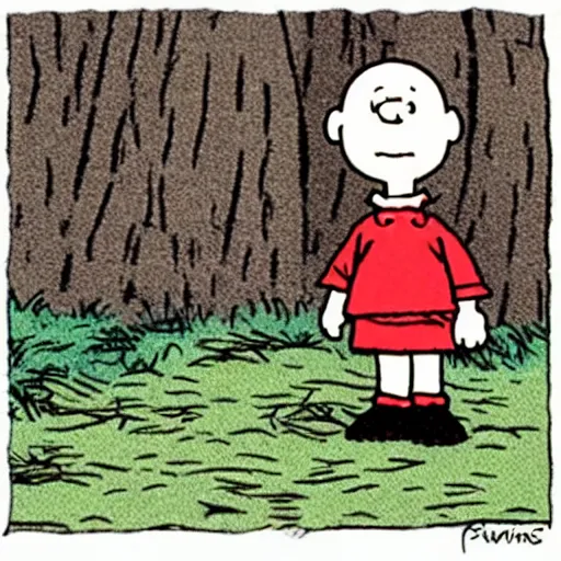 Prompt: charlie brown and linus in ending scene of the blair witch project,