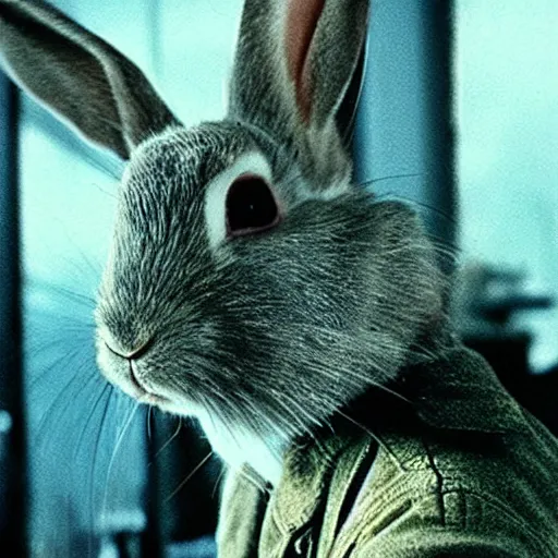 Prompt: a rabbit in the movie Bladerunner