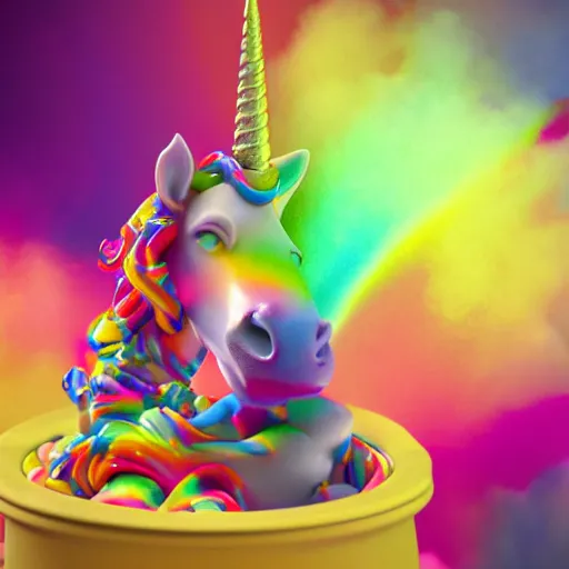 Image similar to a unicorn puking into a candle, octane render, lisa frank style