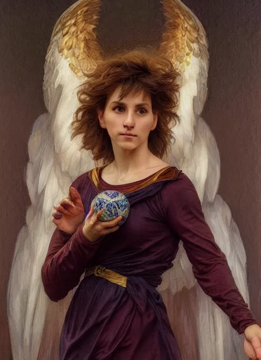 Image similar to portrait lionel messi angel, full length shot, shining, 8 k highly detailed, sharp focus, illustration, art by artgerm, mucha, bouguereau