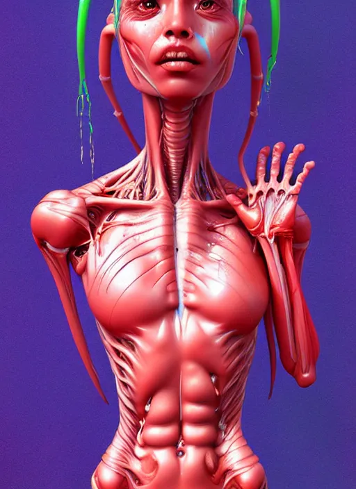 Image similar to a wet alien girl, perfect anatomical body, voluminous, high quality render, photorealistic digital painting, 3 d sculpture