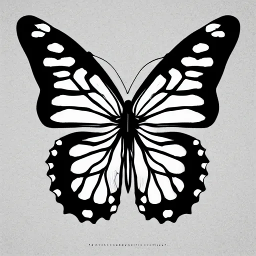 Prompt: butterfly, black and white, botanical illustration, black ink on white paper, bold lines