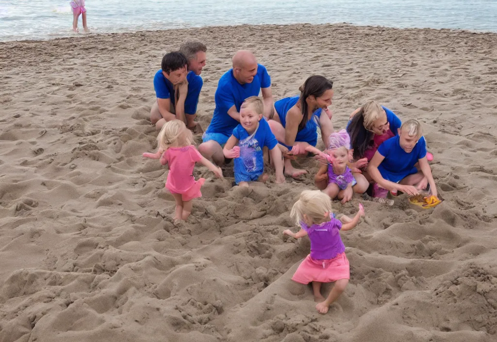 Image similar to a family at the beach playing in the sand