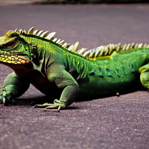 Image similar to a humongous iguana LAYING laying laying on earth outside space