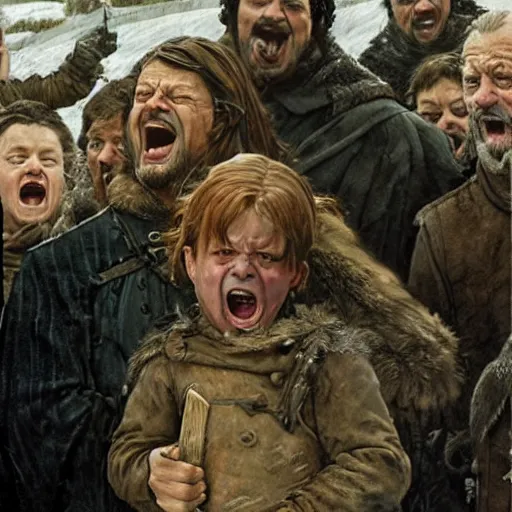 Image similar to ned stark screaming by norman rockwell