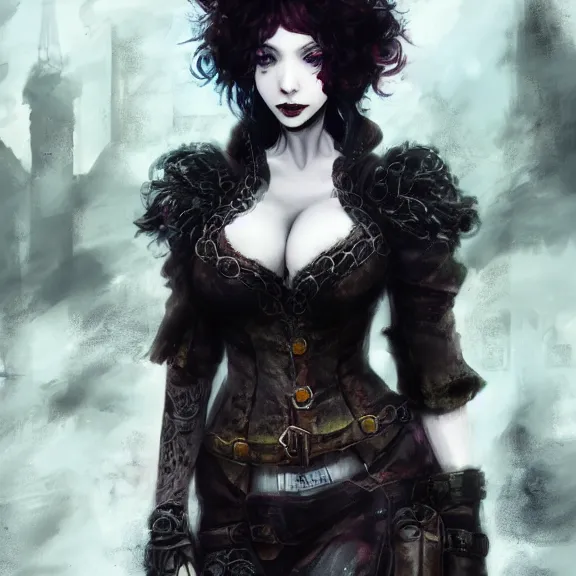 Image similar to christina hendricks!!!!! goth!!!!!, tankoban, 4 k, tone mapping, akihiko yoshida, james jean andrei riabovitchev marc simonetti, yoshitaka amano, long hair, curly, h. hydrochaeri