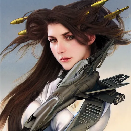 Image similar to F14B fighter jet Gajinka small human girl , highly detailed, digital pencil painting, anime, cartoonish, hybrid human / aircraft, female wearing aircraft parts, sharp focus, illustration, art by artgerm and greg rutkowski and alphonse mucha