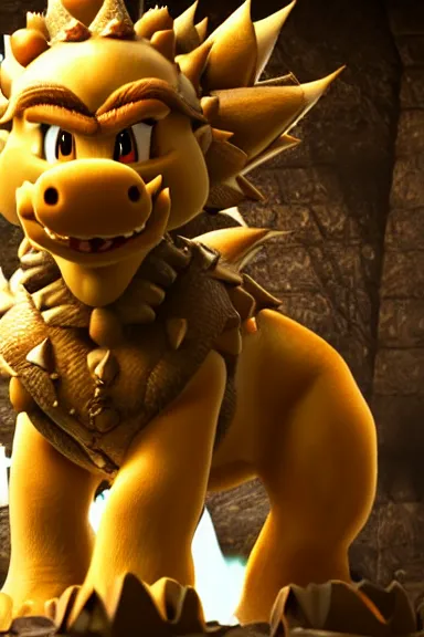 Image similar to very very intricate photorealistic photo of bowser in an episode of game of thrones, photo is in focus with detailed atmospheric lighting, award - winning details