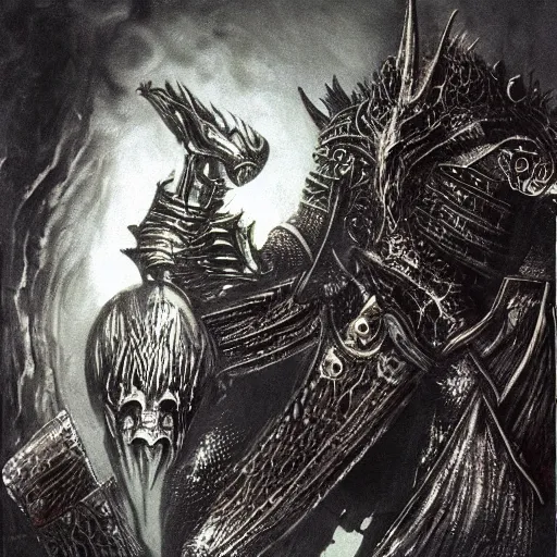 Image similar to a Dark Souls boss by h.r Giger, Dark Souls gameplay footage