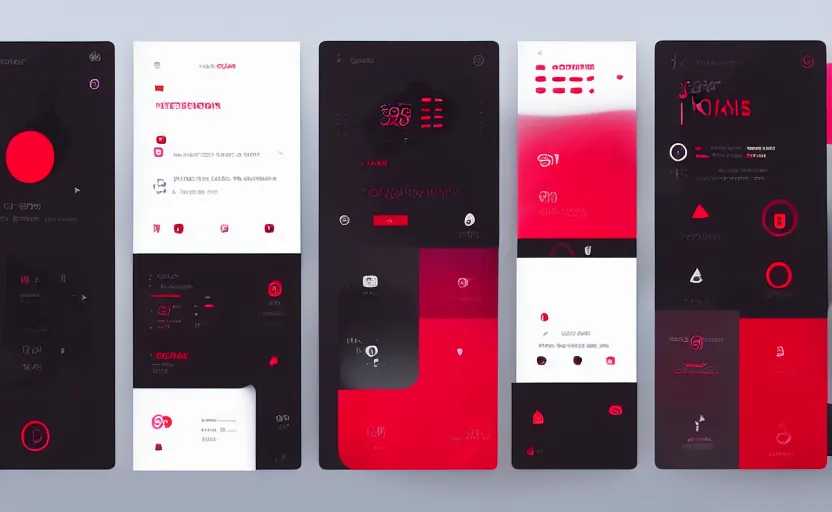 Prompt: futuristic ui, red tones, black tones, white tones, lines and shapes, 3d render