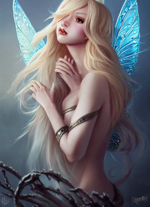 Prompt: blonde fairy venizian era, dark fantasy, extremely detailed, sharp focus, portrait, smooth, digital illustration, by rossdraws, frank franzzeta, sakimichan