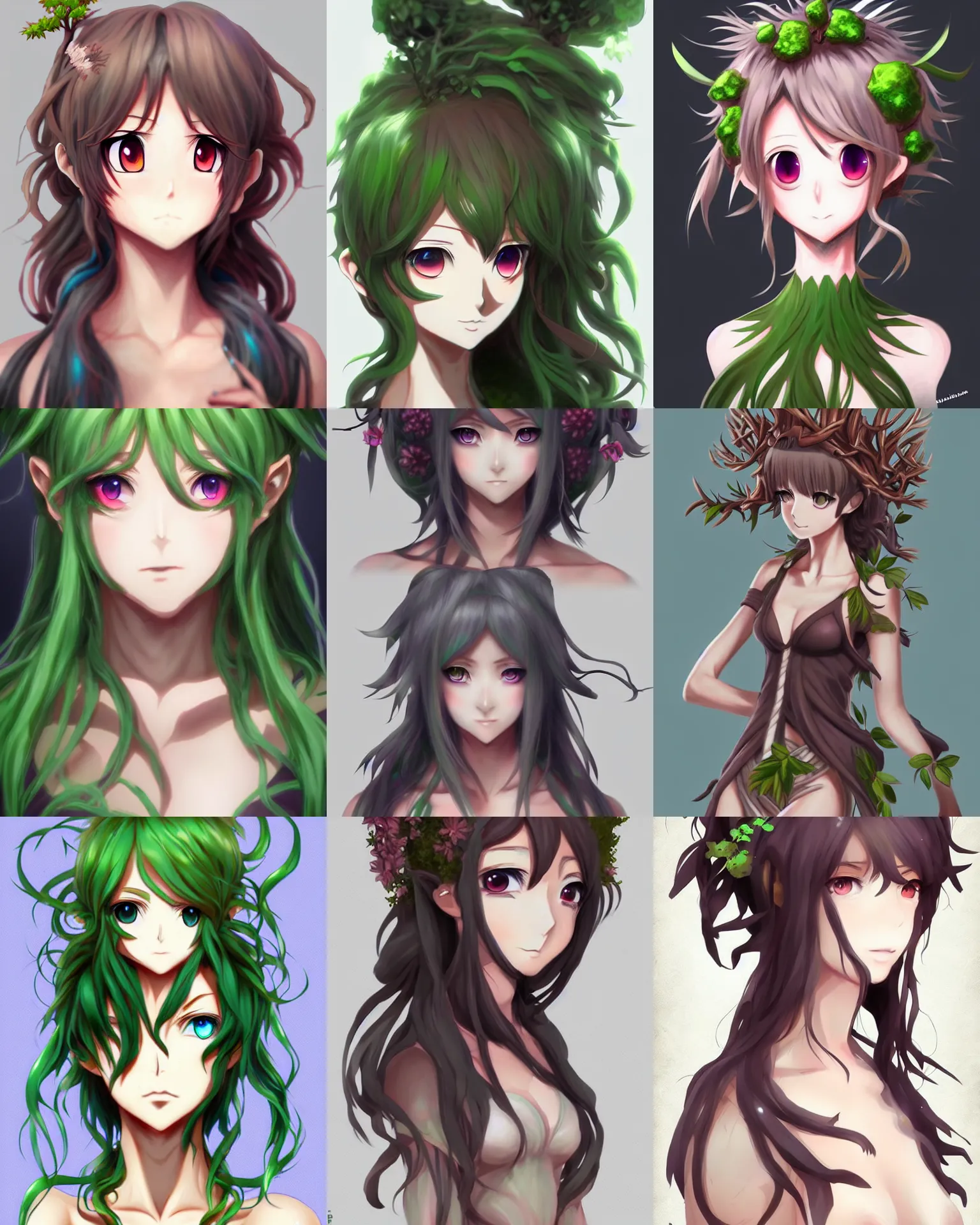 Image similar to character concept art of an anime dryad | | cute - fine - face, pretty face, key visual, realistic shaded perfect face, fine details, tranding on artstation