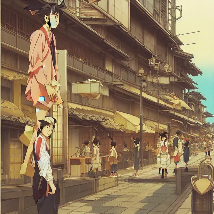 Image similar to japanese big city, summer, in the style of studio ghibli, j. c. leyendecker, greg rutkowski, artem