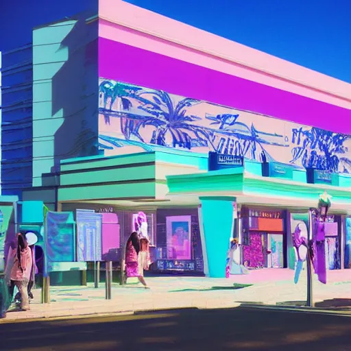 Prompt: the vaporwave mall