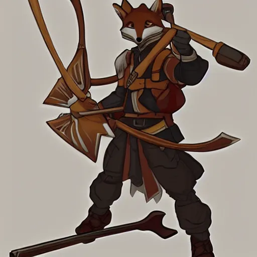 Image similar to a fox ranger holding a bow, by ken sugimori, official art, poster art, dungeons and dragons, detailed, vector, trending on artstation