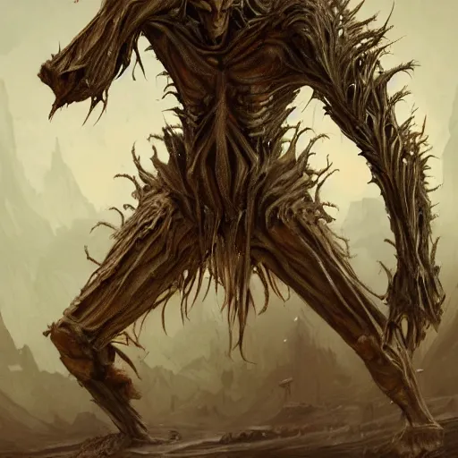 Prompt: clear portrait of a anorexic alien monster, hideous appearance, ripped armor, malnourished, cottagecore!!, background hyper detailed, character concept, full body, dynamic pose, intricate, elegant, highly detailed, digital painting, artstation, concept art, smooth, sharp focus, illustration, art by artgerm and greg rutkowski and alphonse mucha