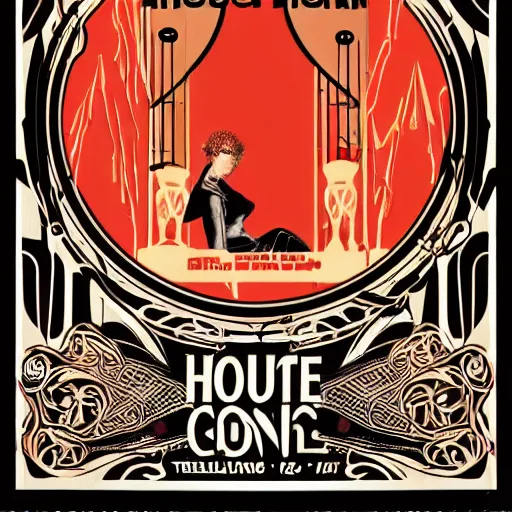 Image similar to art nouveau concert poster, 8 0 s, techno, house music