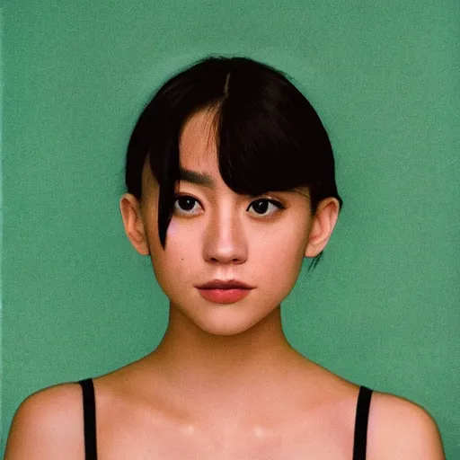 Image similar to a masterpiece portrait photo of a beautiful young woman who looks like an asian brittany murphy, symmetrical face