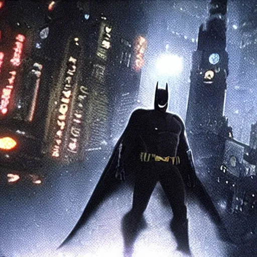 Prompt: Batman from Batman Arkham Knight (2015) in Blade Runner (1982)