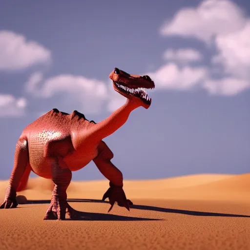 Image similar to photography, 3 d render, a cellphone dinosaur, sand