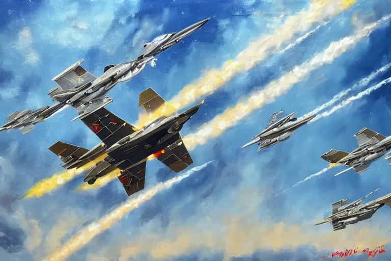 Image similar to russian aerospace forces. cinematic. intricately detailed acrylic painting