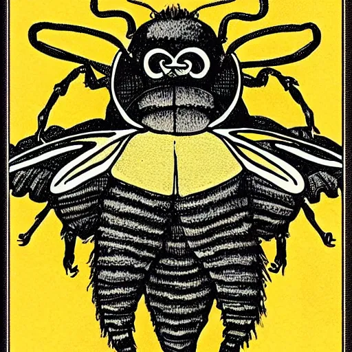 Image similar to a bumblebee in the middle of a bullseye, art nouveau, fantasy illustration, tarot, dark and angry