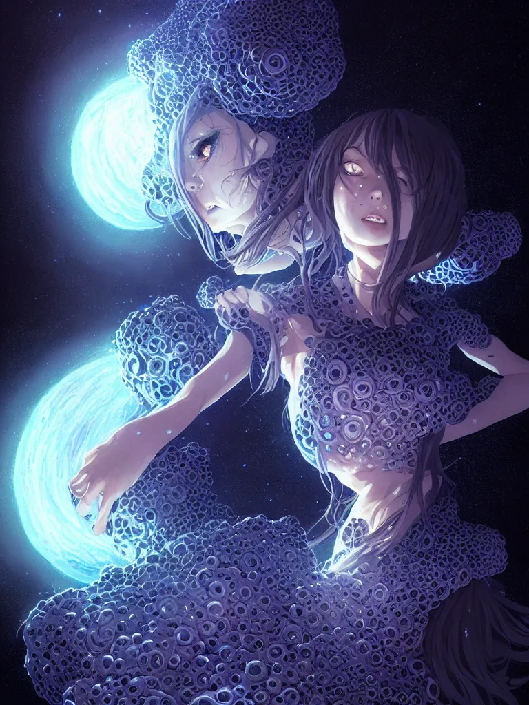 Image similar to azathoth girl wearing a dress made of milky way, conquest earth, occlusion shadow, specular reflection, rim light, unreal engine, artgerm, artstation, art by hiroaki samura and ilya kuvshinov and ossdraws, intricate, highly detailed 8 k, fantasy illustration, extremely beautiful and aesthetic shape of face and body