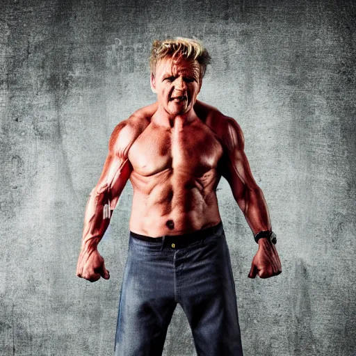 Image similar to Gordon Ramsay transforms into the Hulk, 4k, stock photo, realistic, full body