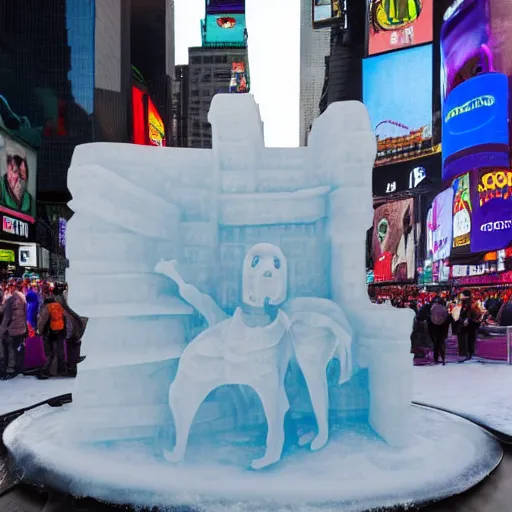 Image similar to snoop dog ice sculpture in times square, photorealistic, 8 k resolution, high detail