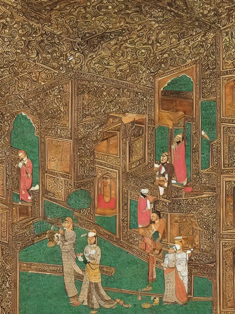 Prompt: ornate mughal painting of a Starbucks cafe