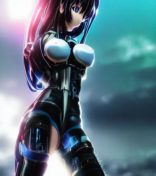 Prompt: anime tired damaged cyborg girl angry crouching detailed rendering realistic depth of field lens flare photo by Leica Zeiss hd with frank Miller Alex Ross giger style trending Flickr