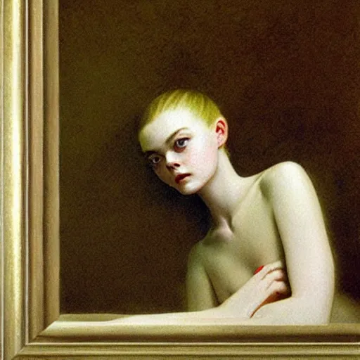 Image similar to Elle Fanning, extremely detailed masterpiece, illustration, by Michael Sowa,