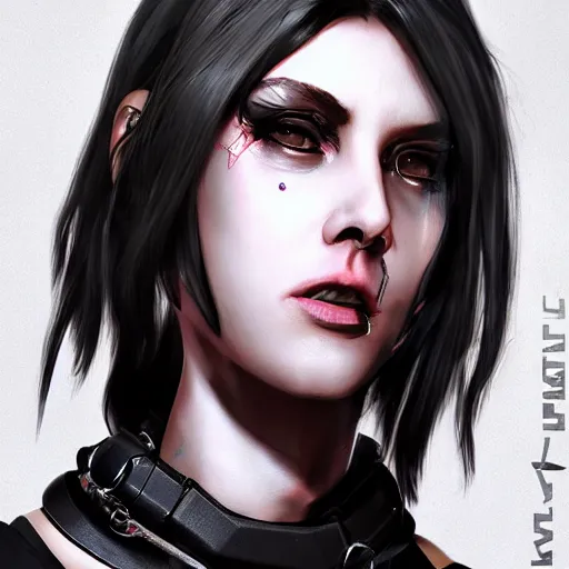 Image similar to realistic female character cyberpunk wearing technological collar around neck, realistic, art, beautiful, 4K, collar, choker, collar around neck, punk, artstation, detailed, female, woman, choker, cyberpunk, punk, collar, choker, collar around neck,