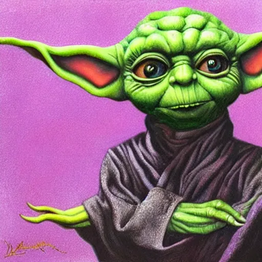 Prompt: surreal portrait of yoda like alien, artwork by Daniel Merriam,