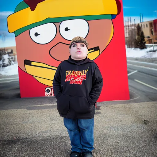 Image similar to Eric Cartman as a real life human XF IQ4, f/1.4, ISO 200, 1/160s, 8K, RAW, unedited, symmetrical balance, in-frame