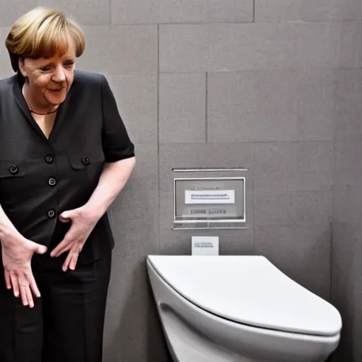 Image similar to angela merkel peeing at a urinal