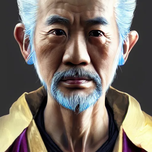 Prompt: portrait painting of a 6 0 year old handsome chinese taoist priest, like liangchao wei, silver hair, amiable by wenjun lin, irakli nadar, bright colors, octopath traveler, wenjun lin, unreal engine 5 highly rendered, global illumination, radiant light, detailed and intricate environment