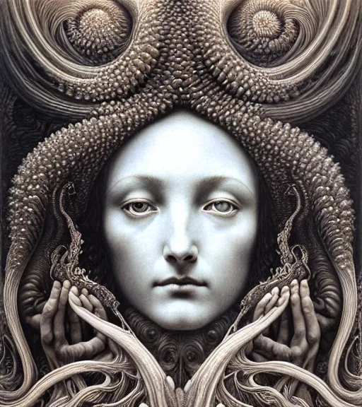 Prompt: detailed realistic beautiful iris goddess face portrait by jean delville, gustave dore, iris van herpen and marco mazzoni, art forms of nature by ernst haeckel, art nouveau, symbolist, visionary, gothic, neo - gothic, pre - raphaelite, fractal lace, intricate alien botanicals, ai biodiversity, surreality, hyperdetailed ultrasharp octane render