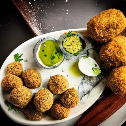 Image similar to high resolution photo of falafel, michelin star, very tasty, food photography, instagram, trending