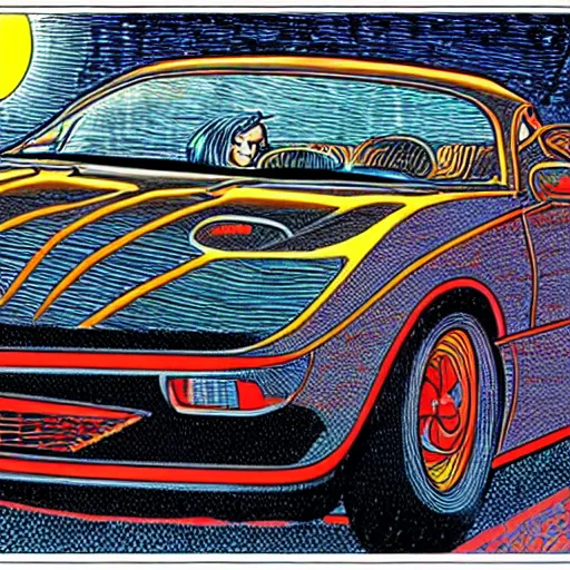 Image similar to a cat, a car, by jean giraud