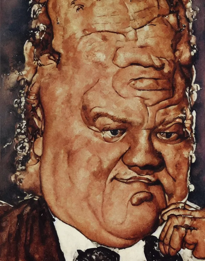 Prompt: head and shoulders portrait of actor kenneth mcmillan as the baron harkonnen in dune, norman rockwell, colour