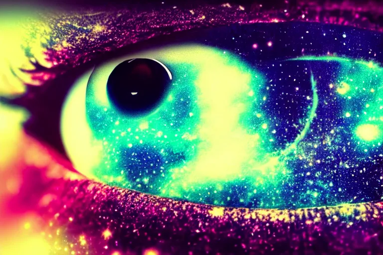 Image similar to a galaxy is inside of an eye, beautiful eye, eye, eye of a woman, realistic, ultra realistic, macro photo, beautiful, digital art, conceptual art, trending on artstation