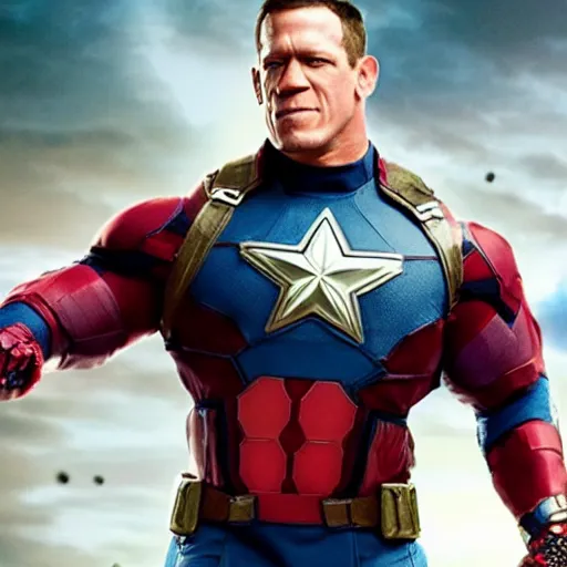 Image similar to film still of john cena as captian marvel in the new marvel movie, 4 k