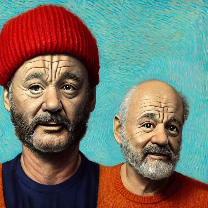 Image similar to portrait of bill murray as steve zissou, painting in the style of Wes Anderson. intricate artwork. by Van Gogh. octane render, trending on artstation, greg rutkowski very coherent symmetrical artwork. cinematic, high detail, octane render, 8k, iridescent accents