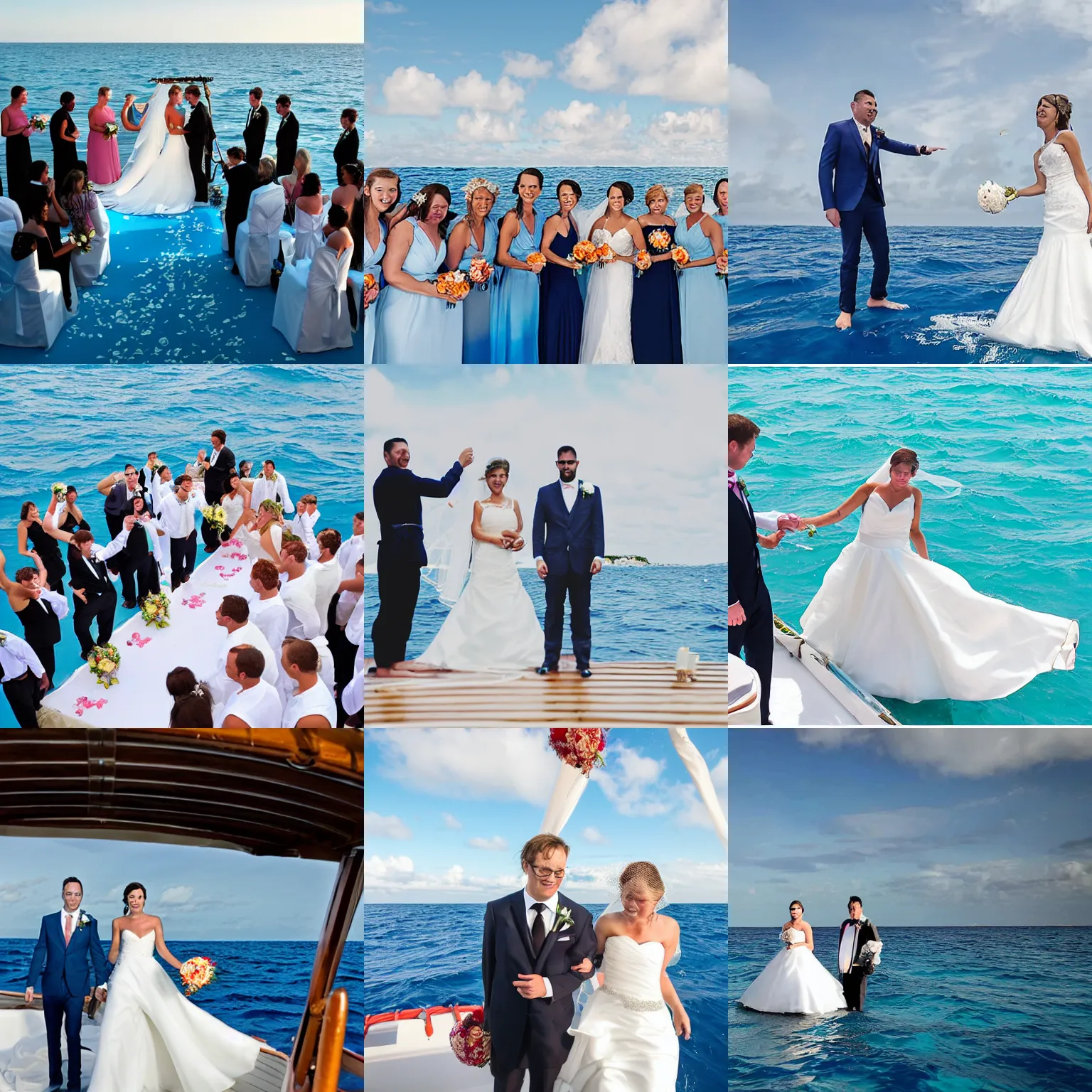 Prompt: wedding in the middle of the ocean with no rafts