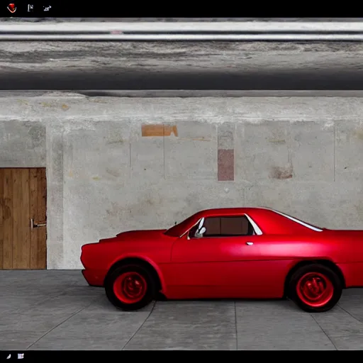 Prompt: screenshot of a beautiful red car in empty abandoned parking car, raytracing, beautiful, unreal engine