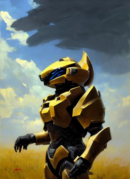 Prompt: Greg Manchess painting of a Corgi head on a combination of Metroid Prime Armor and Forerunner Armor from Halo, countryside, calm, fantasy character portrait, dynamic pose, above view, sunny day, thunder clouds in the sky, artwork by Jeremy Lipkin and Giuseppe Dangelico Pino and Michael Garmash and Rob Rey, very coherent asymmetrical artwork, sharp edges, perfect face, simple form, 100mm