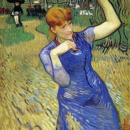 Image similar to A body art. A rip in spacetime. Did this device in her hand open a portal to another dimension or reality?! by Jules Bastien-Lepage, by Vincent Van Gogh curvaceous